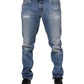 Dolce & Gabbana Blue Washed Tattered Logo Plaque Denim Jeans