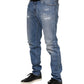 Dolce & Gabbana Blue Washed Tattered Logo Plaque Denim Jeans