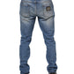 Dolce & Gabbana Blue Washed Tattered Logo Plaque Denim Jeans