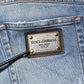Dolce & Gabbana Blue Washed Tattered Logo Plaque Denim Jeans