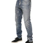 Dolce & Gabbana Blue Cotton Tattered Slim Fit Men Denim Jeans