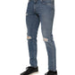 Dolce & Gabbana Blue Cotton Tattered Skinny Logo Denim Jeans