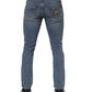 Dolce & Gabbana Blue Cotton Tattered Skinny Logo Denim Jeans