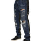 Dolce & Gabbana Blue Cotton Camouflage Denim Jeans