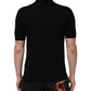 Dolce & Gabbana Black Wool DG Logo Rose Collared Polo T-shirt
