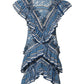 Philosophy di Lorenzo Serafini Blue Patterned Layered Short Sleeves Mini Dress