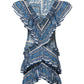 Philosophy di Lorenzo Serafini Blue Patterned Layered Short Sleeves Mini Dress