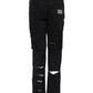 Dolce & Gabbana Black Cotton Tattered Mid Waist Denim Jeans