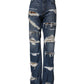 Dolce & Gabbana Blue Tattered Cotton Straight Denim Jeans