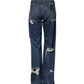 Dolce & Gabbana Blue Tattered Cotton Straight Denim Jeans