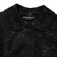 Dolce & Gabbana Black Floral Lace Cotton Collared Jacket