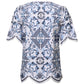 Dolce & Gabbana Blue Lace Eyelet Crew Neck Blouse Top