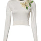 Dolce & Gabbana White Silk Lily Embellished Pullover Sweater