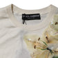 Dolce & Gabbana White Silk Lily Embellished Pullover Sweater