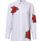 Dolce & Gabbana White Rose Embroidery Collared Shirt Top