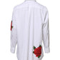 Dolce & Gabbana White Rose Embroidery Collared Shirt Top