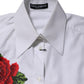 Dolce & Gabbana White Rose Embroidery Collared Shirt Top