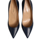 Sergio Rossi Blue Leather Pointed Toe Block Heels Shoes