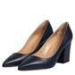 Sergio Rossi Blue Leather Pointed Toe Block Heels Shoes