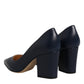 Sergio Rossi Blue Leather Pointed Toe Block Heels Shoes