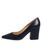 Sergio Rossi Blue Leather Pointed Toe Block Heels Shoes