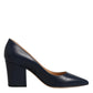 Sergio Rossi Blue Leather Pointed Toe Block Heels Shoes