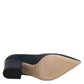 Sergio Rossi Blue Leather Pointed Toe Block Heels Shoes