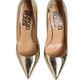 Sergio Rossi Gold Leather Pointed Toe Block Heels Shoes