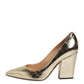 Sergio Rossi Gold Leather Pointed Toe Block Heels Shoes