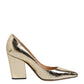 Sergio Rossi Gold Leather Pointed Toe Block Heels Shoes