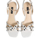 Nine West White Block Heeled Studded Wrap Strap Sandals Shoes