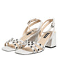 Nine West White Block Heeled Studded Wrap Strap Sandals Shoes