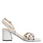 Nine West White Block Heeled Studded Wrap Strap Sandals Shoes