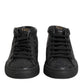 HIDE & JACK Black Leather Lace Up Mid Top Sneakers Shoes