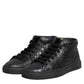 HIDE & JACK Black Leather Lace Up Mid Top Sneakers Shoes