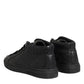 HIDE & JACK Black Leather Lace Up Mid Top Sneakers Shoes