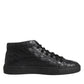 HIDE & JACK Black Leather Lace Up Mid Top Sneakers Shoes