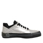 HIDE & JACK Silver Leather Lace Up Low Top Sneakers Shoes