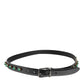 Dolce & Gabbana Black Leather Studded Silver Tone Buckle Belt