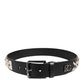 Dolce & Gabbana Black Leather Studded DG Metal Buckle Belt