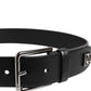 Dolce & Gabbana Black Leather Studded DG Metal Buckle Belt