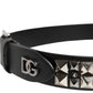 Dolce & Gabbana Black Leather Studded DG Metal Buckle Belt