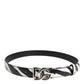 Dolce & Gabbana Black White Leather Silver Metal Buckle Belt