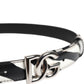 Dolce & Gabbana Black White Leather Silver Metal Buckle Belt