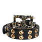 Dolce & Gabbana Black Leather Eyelet Crystal DG Buckle Belt