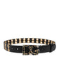 Dolce & Gabbana Black Leather Eyelet Crystal DG Buckle Belt