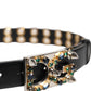 Dolce & Gabbana Black Leather Eyelet Crystal DG Buckle Belt