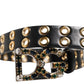 Dolce & Gabbana Black Leather Eyelet Crystal DG Buckle Belt