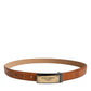 Dolce & Gabbana Browned Off Leather Gold DG Logo Buckle Belt
