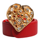 Dolce & Gabbana Red Calf Leather Embellished Metal Buckle Belt